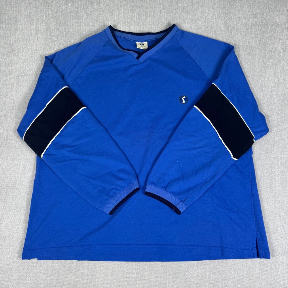Konkord Mens XL Blue V-Neck Long Sleeve Cotton Pullover Athletic Stripe Shirt